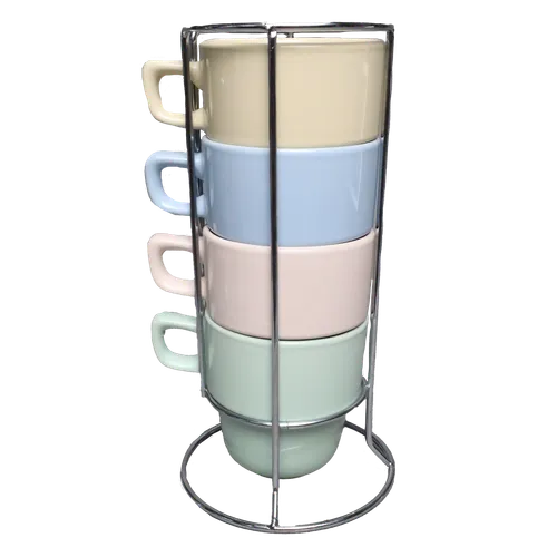 Pastel 4 Mug Stack In Chrome Holder
