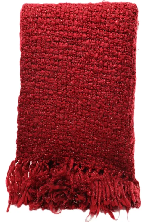 Burgundy With Gold Flecks Throw Blanket With Tassel Trim