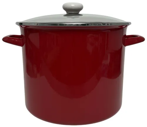 Red Enamel Stockpot With Clear Lid