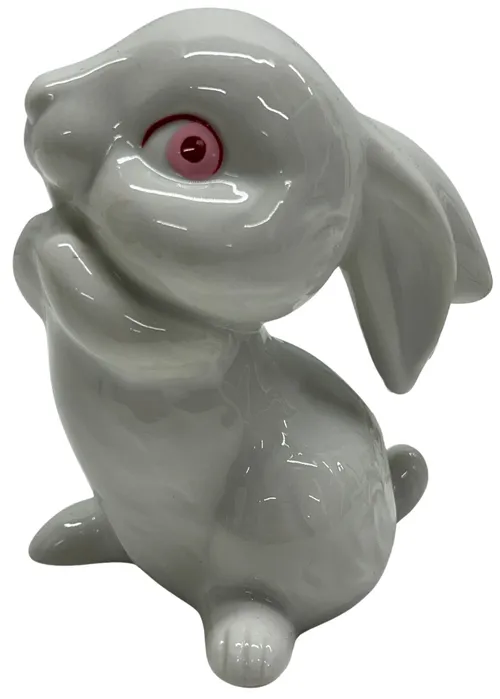 White Ceramic Bunny Rabbit Lamp With Pink Eyes