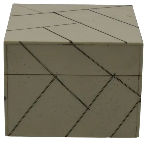 Bone White & Brass Inlay Square Box With Lid