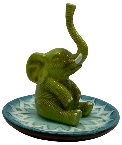 Green Elephant Ceramic Ring Holder