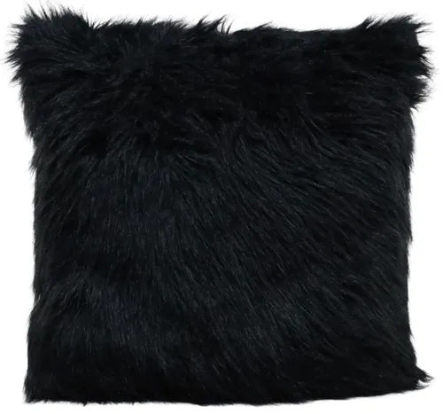 Solid Black Faux Fur Throw Pillow