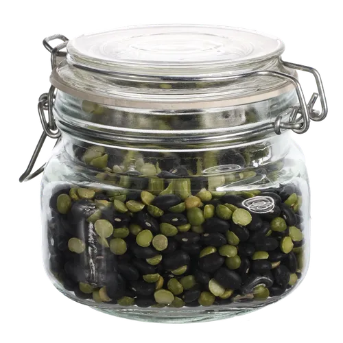 Clear Glass Clamped Canister With Split Peas