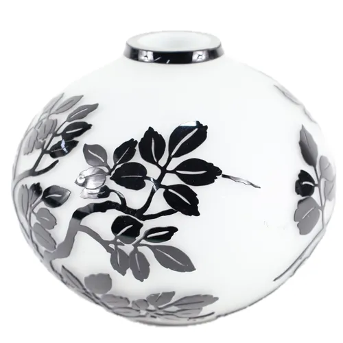 Black Leaves On White Milk Glass Globe Vase - Large