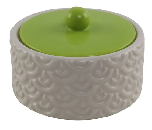 White Patterned Ceramic Box With Green Lid