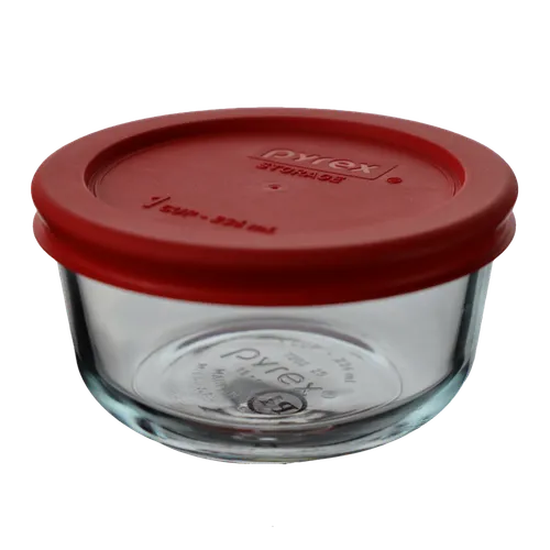 Clear Glass Bowl With Red Plastic Lid - Small