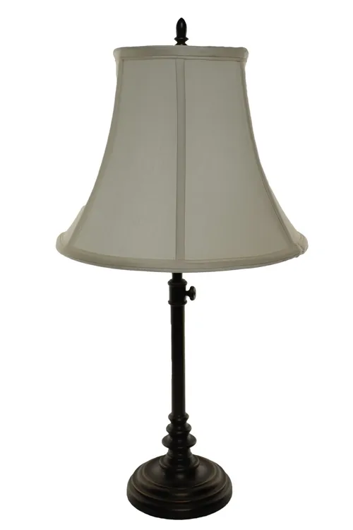 Bronze Slim Column Table Lamp With Cream Silk Bell Shade