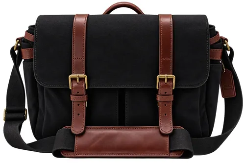 Black canvas with Brown Leather Straps Messenger/Satchel Bag