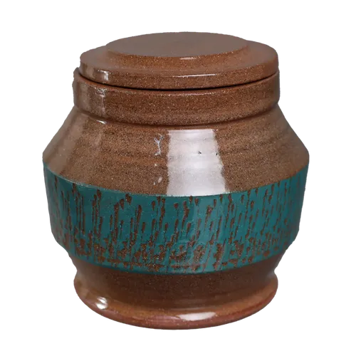 Wet Sand & Teal  Stoneware Storage Jar With Lid