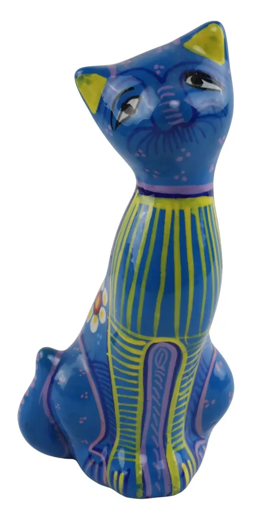 Blue Painted Ceramic Cat