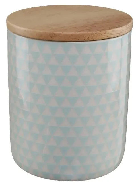 Teal Tiny Triangle Canister With Wood Lid