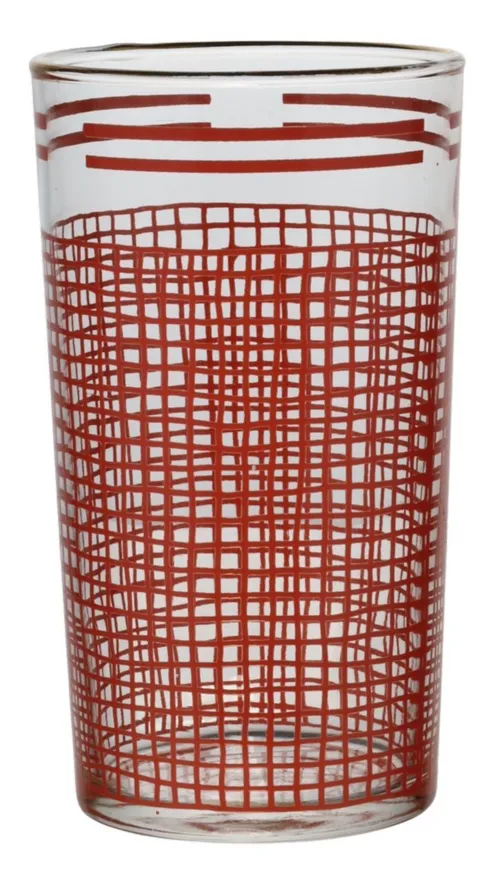 Clear Drinking Glass With Red Grid Pattern