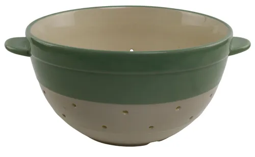 Green & White Ceramic Colander