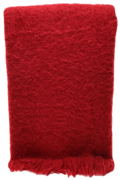 Soft Brushed Knit Red Throw Blanket With Fringe Trim