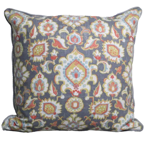 Grey With Burnt Orange & Teal & Harvest Gold Brocade Pattern Throw Pillow