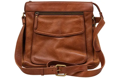 Warm Cognac Brown Leather Crossbody Messenger Bag