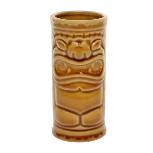 Brown Ceramic Tiki Glass With Angry Face