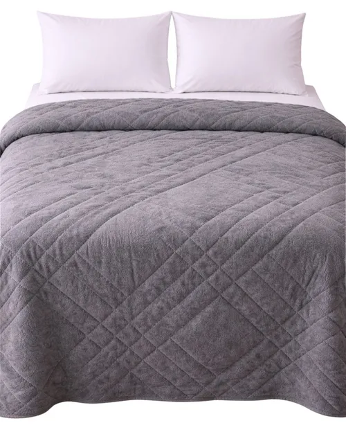 Slate Grey Velour Quilted Diamond Duvet Cover - Double