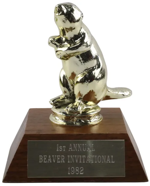 Beaver Trophy On Wood Base