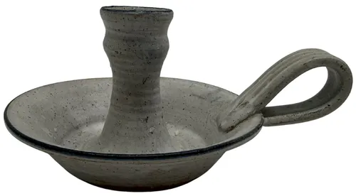 White Speckle Glazed Stoneware Taper Candle Holder With Handle