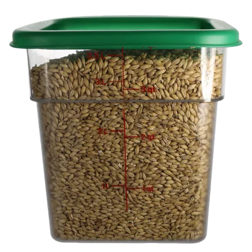 3.5 Litre Plastic Storage Container With Green Lid Containing Barley