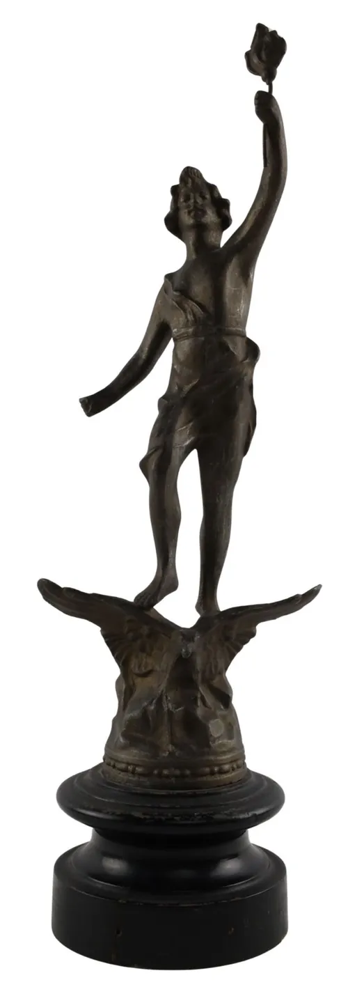 Antique Day Statue On Wood Base