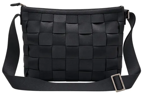 Contemporary Black Basket-Weave Crossbody Shoulder Bag