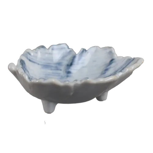 White & Blue Ceramic Leaf Pinch Bowl