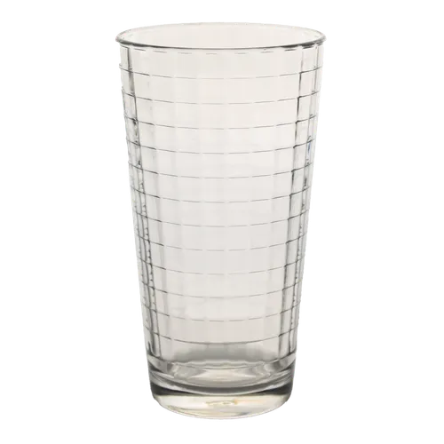 Clear High Ball Drinking Glass With Grid Pattern 
