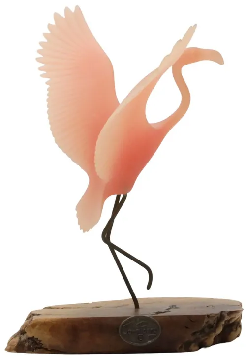 Pink Flamingo On Wood Base