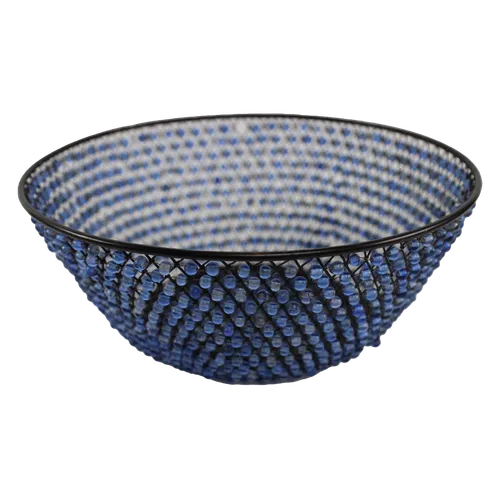 Indigo Blue Marble Beaded Serving Bowl