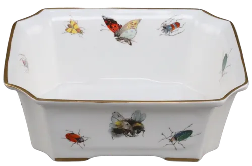 Fine Porcelain Insect Serving Bowl With Gold Trim 