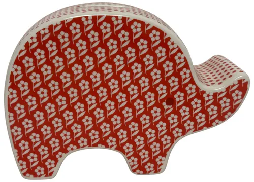 Red Floral Pattern Elephant Ceramic Bank