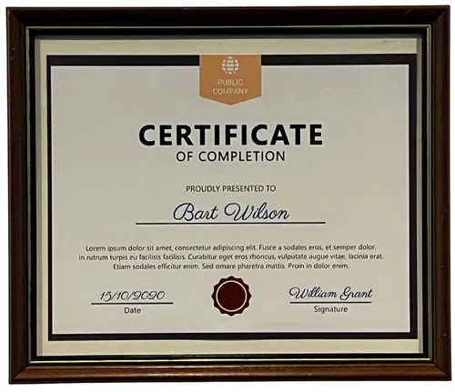Certificate Of Completion In Wood Frame
