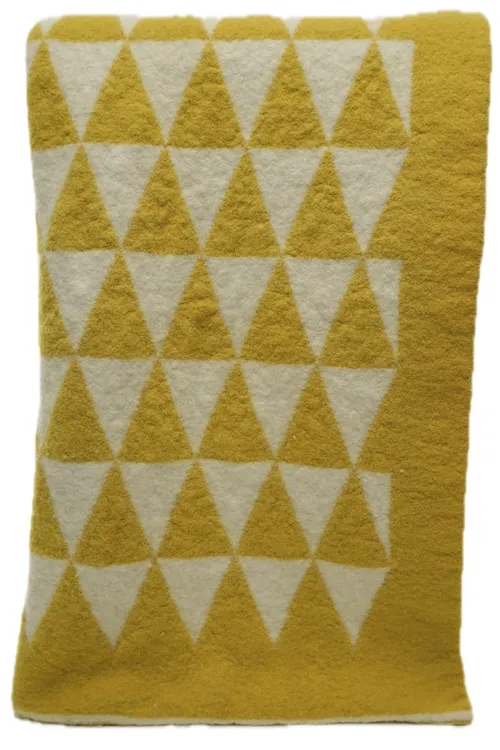 Yellow Gold With Beige Triangles Wool Throw Blanket