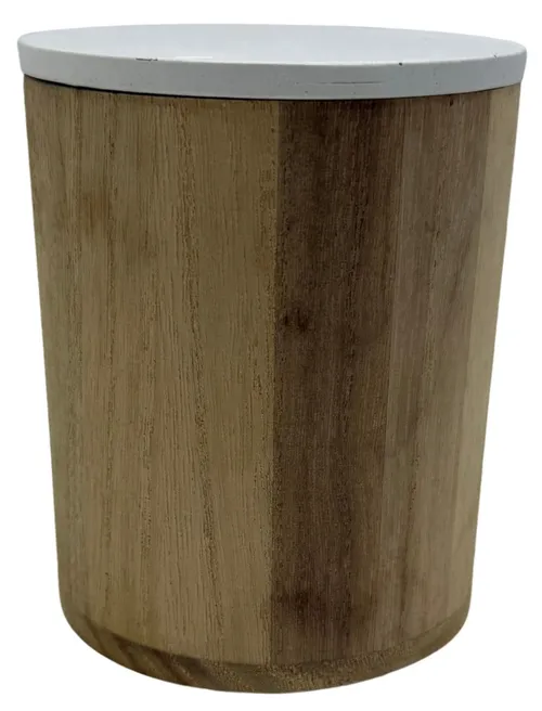 Natural Wood Jar Candle With White Lid