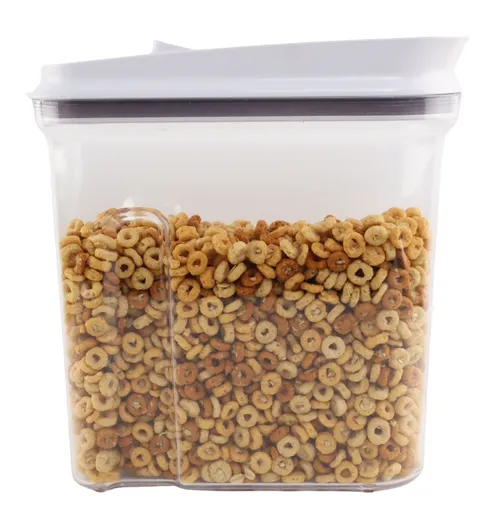 Clear Plastic Container With Lid Containing Cereal