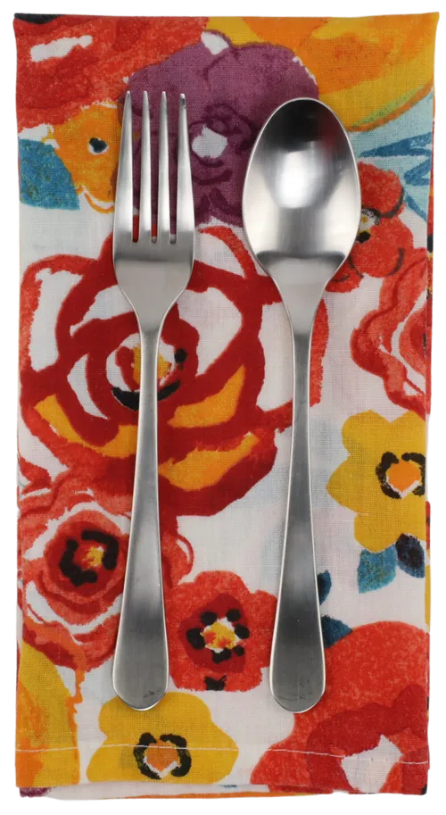 White With Red & Orange & Blue Floral Pattern Napkin