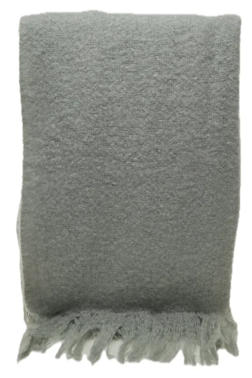 Brushed Wool Storm Blue Throw Blanket With Fringe Trim