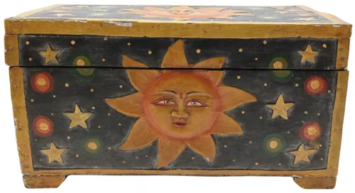 Carved Wood Box With Sun & Stars