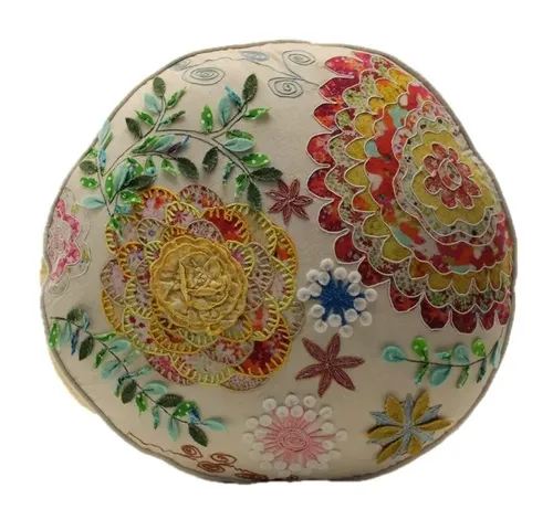 Multicolour Embroidered Flower Embellishment  Throw Pillow