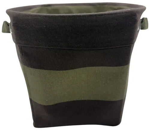 Green & Brown Striped Canvas Storage Basket