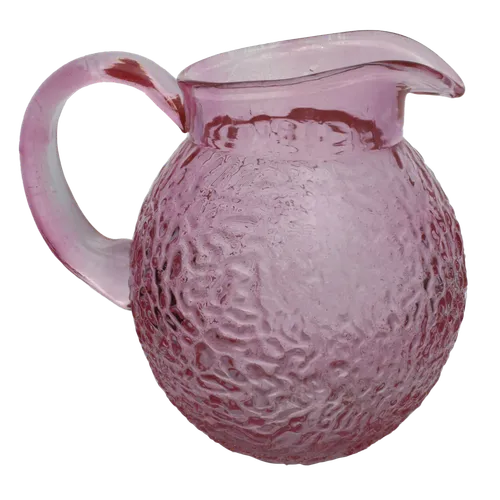Clear Pink Bubbled Glass Pitcher
