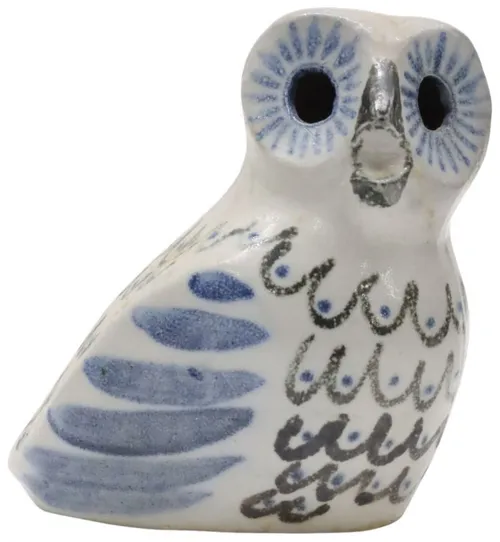 Beige & Blue Tonal Painted Pottery Owl