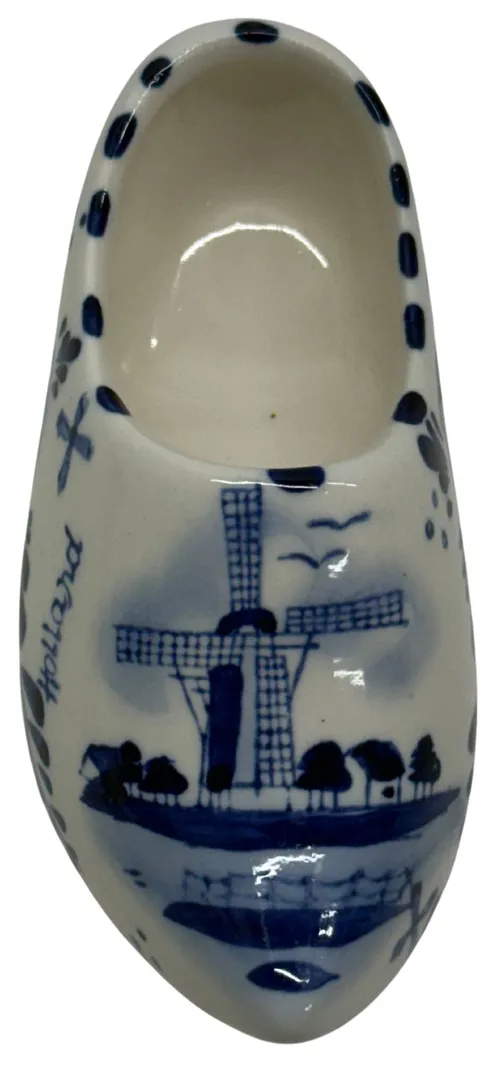 White & Blue Ceramic Holland Clog Shoe