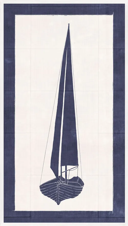 Blue Sailboat On White With Blue Frame