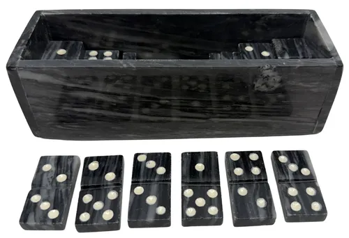 Black Marble Dominoes Set In Matching Box