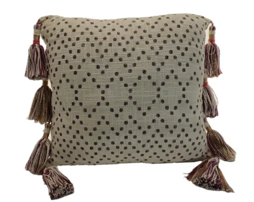 Plum & Gold Painted Dot Pattern With Tassels Throw Pillow