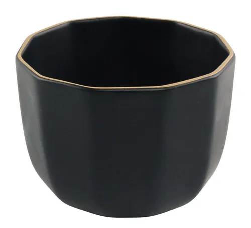 Matte Black Ridged Small Bowl With Gold Rim